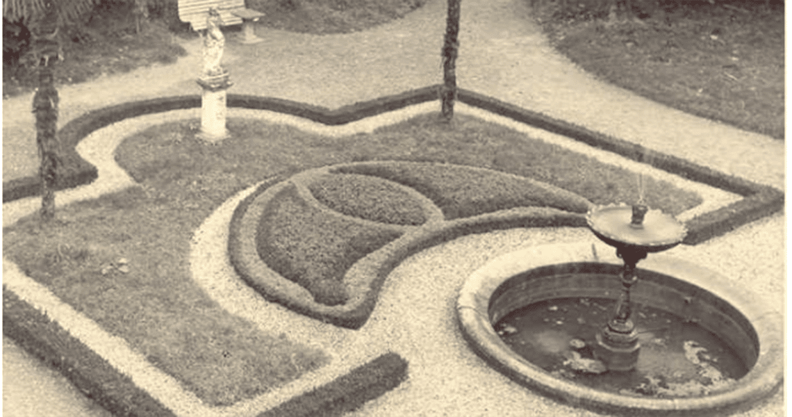 A historic photograph of the garden at Villa Varda