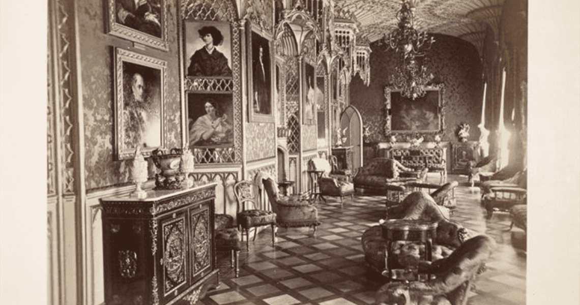 The Gallery at Strawberry Hill (refurbished by Lady Waldegrave), 1863 by Philippe Henry Delamotte photographer